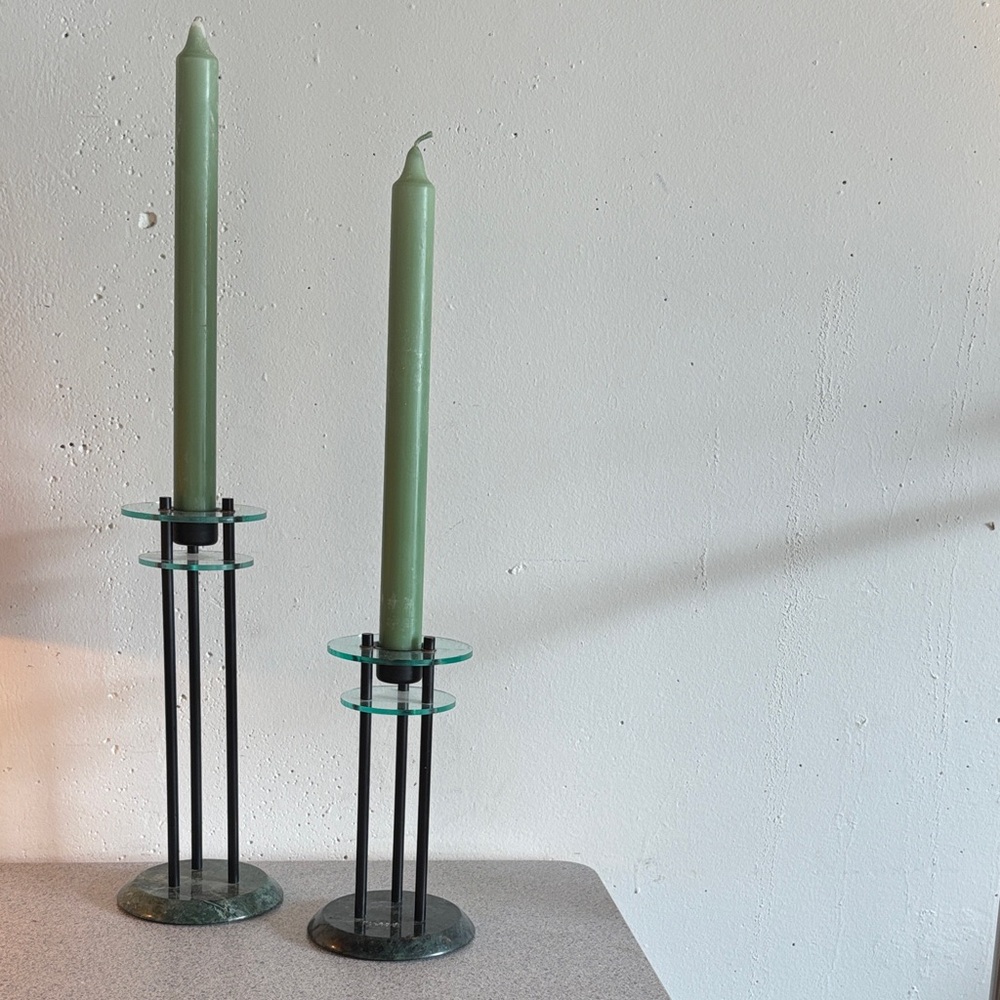Vintage 1980’s Italian Postmodern Candle Holders - Marble and Lucite